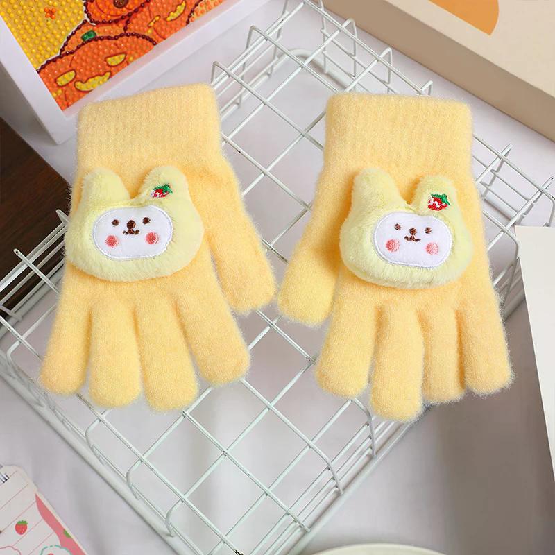 Fashion Children's Cute Cartoon Winter Warm Gloves Rabbit Strawberry Gloves Windproof Knitted Gloves