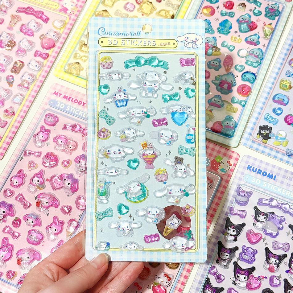 1/8Pcs 3D Sanrio Stickers Sanrio Kuromi Pochacco Hellokitty My Melody Cinnamoroll Hangyodon Case Bag Decoration Birthday Gifts