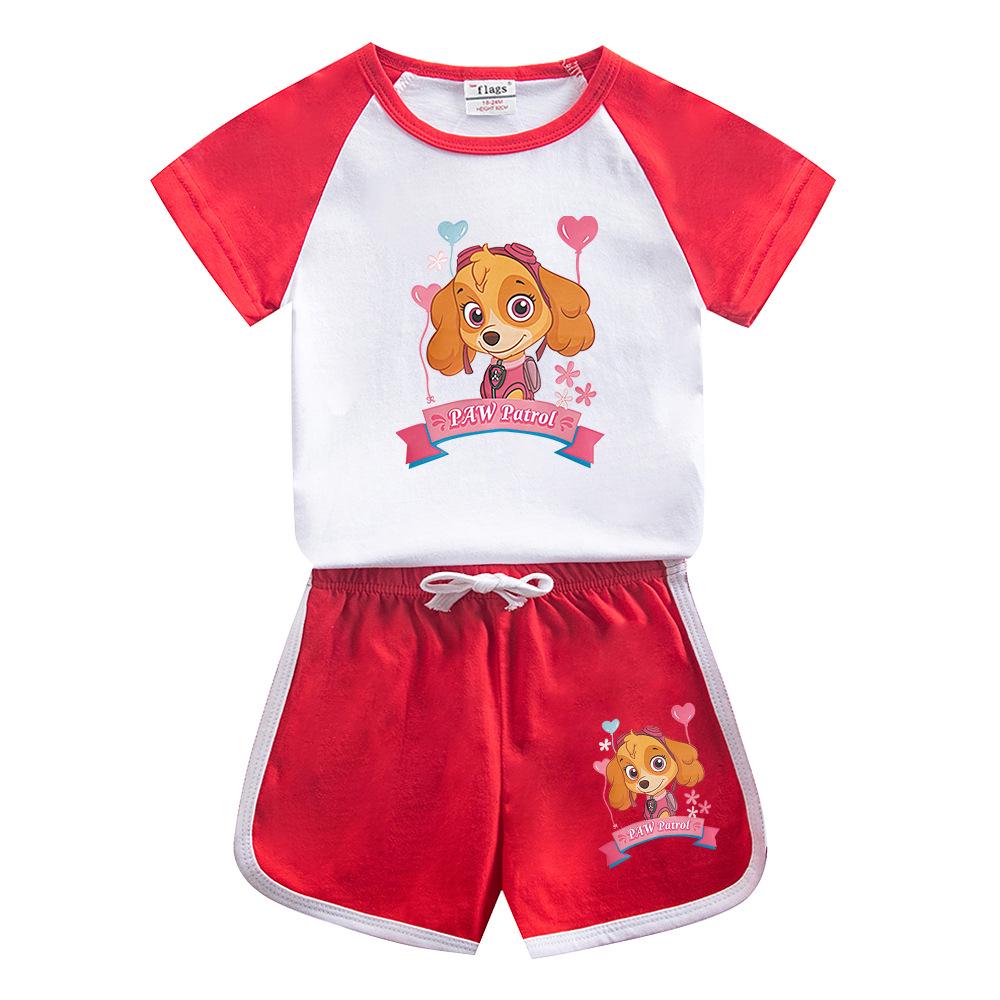 Paw Patrol Girls' Stylish Summer Outfit Set – 2022 Fashionable Short-Sleeve Two-Piece for Small & Medium Children
