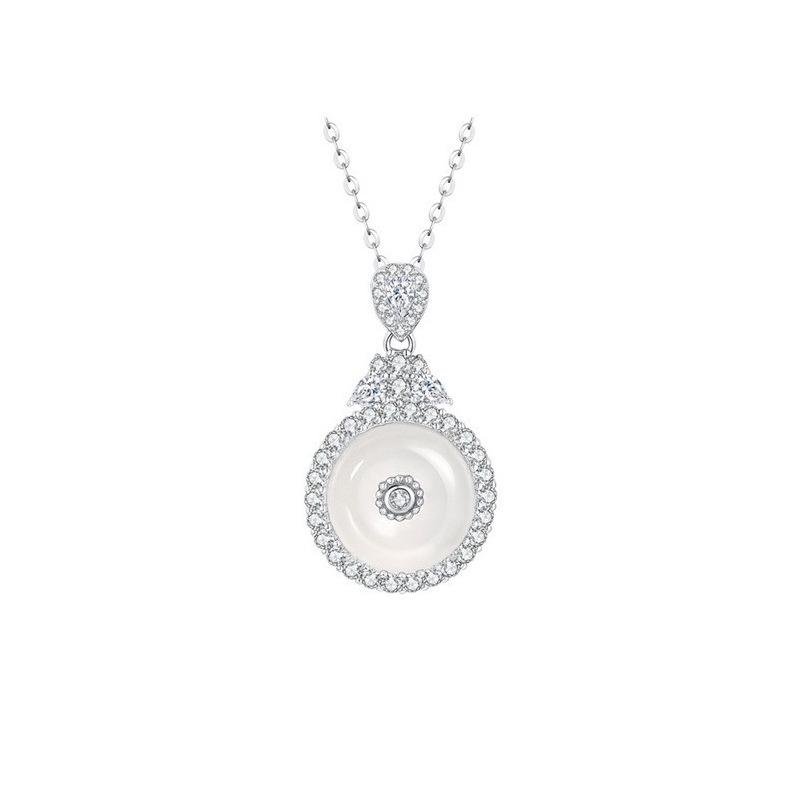 Tichiya S925 Sterling Silver Chalcedony Peace Buckle Necklace - Elegant Chinese Style for Women 925 Silver
