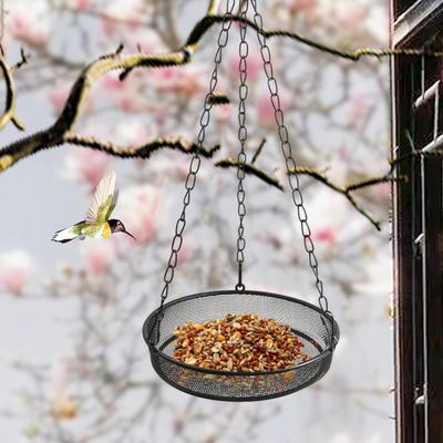 Hanging Bird Feeder Adjustable Chain Iron Waterprood Versatile Food Platform Metal Mesh for Balcony