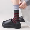 Patchwork Color-Blocking Doppelt Ausgestellte Gestreifte Mid-Calf Socken, Damen Frühling und Sommer Vielseitige Retro Lange Baumwollsocken