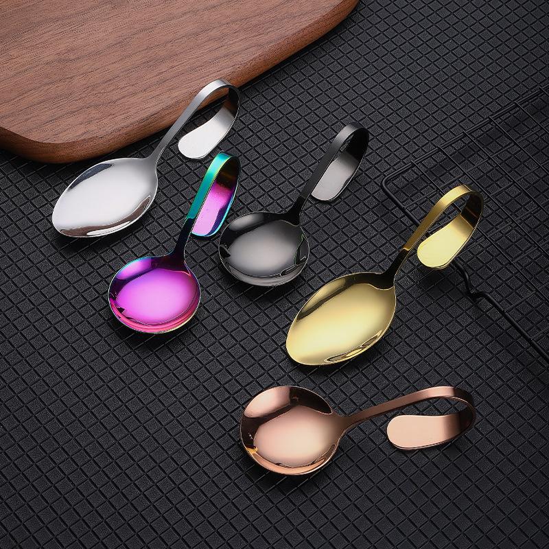 Stainless Steel Service Tableware Curved Handle Spoon Hotel Golden Independent Dining Curved Hotel Supplies Spoon