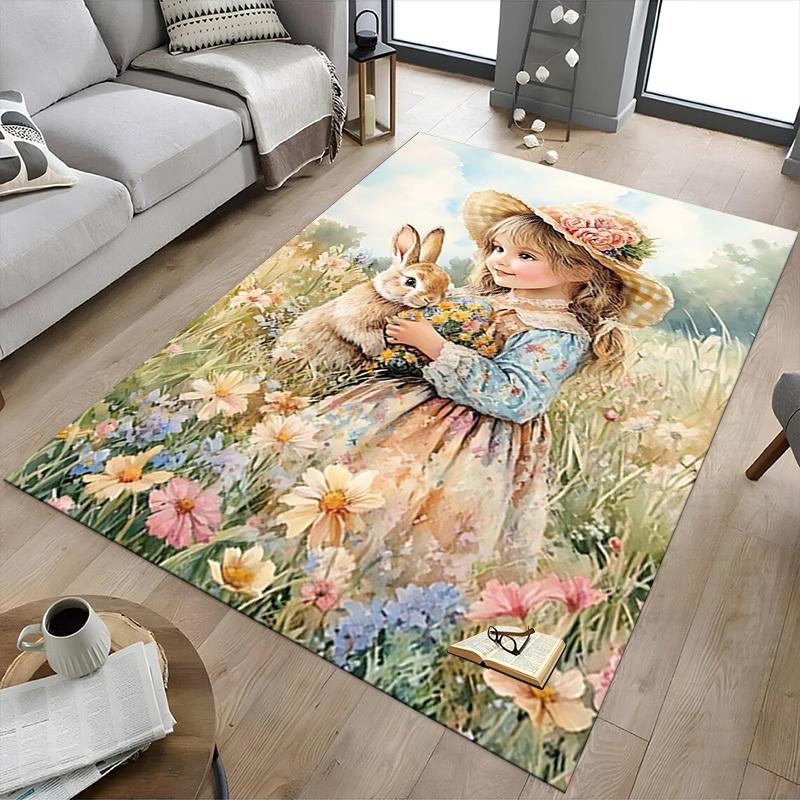 1PC girl rabbit Extra Large Non Slip Floor carpet, Office, family, Studio Large Area Rug Indoor Rugs, Bold Statement Piece