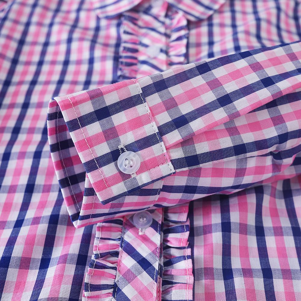 Girls' Plaid Shirt with Ruffle Long Sleeve Casual Top 100% Cotton Spring Autumn Daily Wear Kids' Fashion 2025