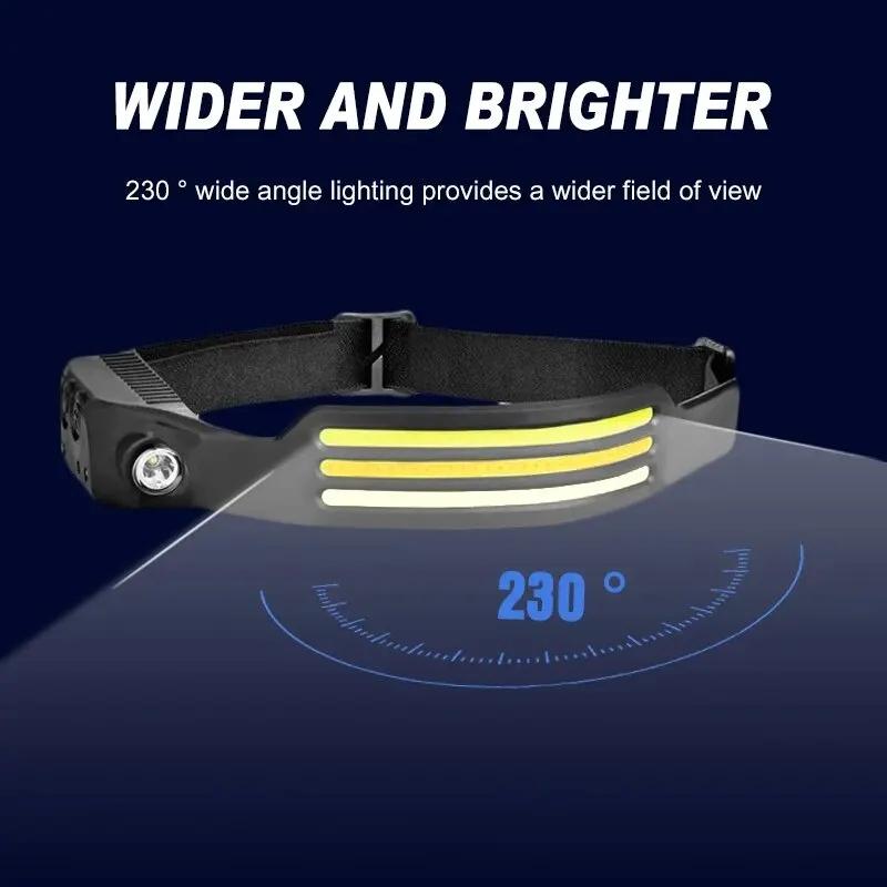 COB Stirnlampe Sensor High Power LED Stirnlampe Taschenlampe Mit 8 Modi USB Wiederaufladbar Für Klettern Camping Laufen Stirnleuchte