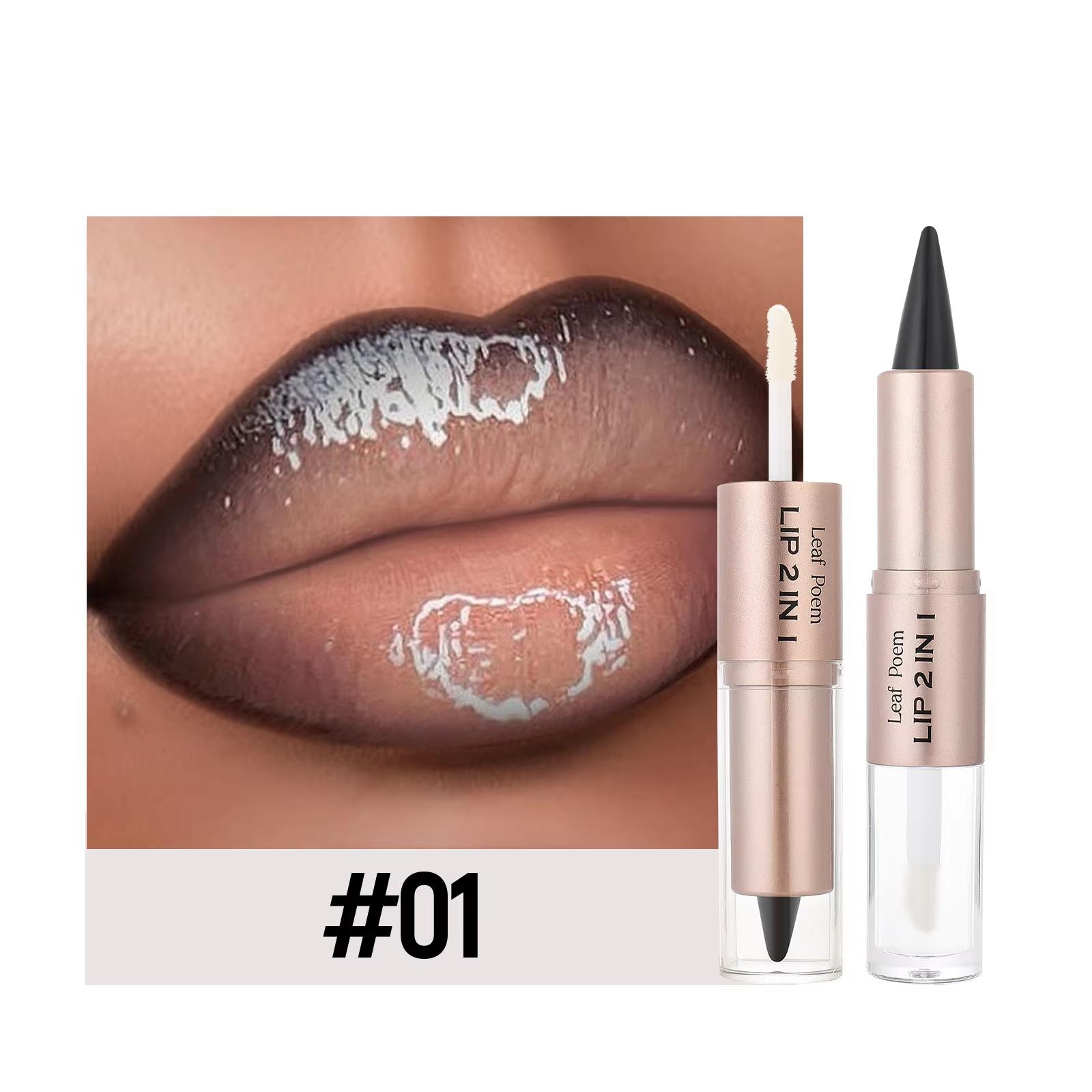 Black Brown Tapered Lip Liner Contour Pencil Double Head Mirror Plumping Lip Glaze Crystal Lip Gloss Sexy Red Lips Tint Makeup