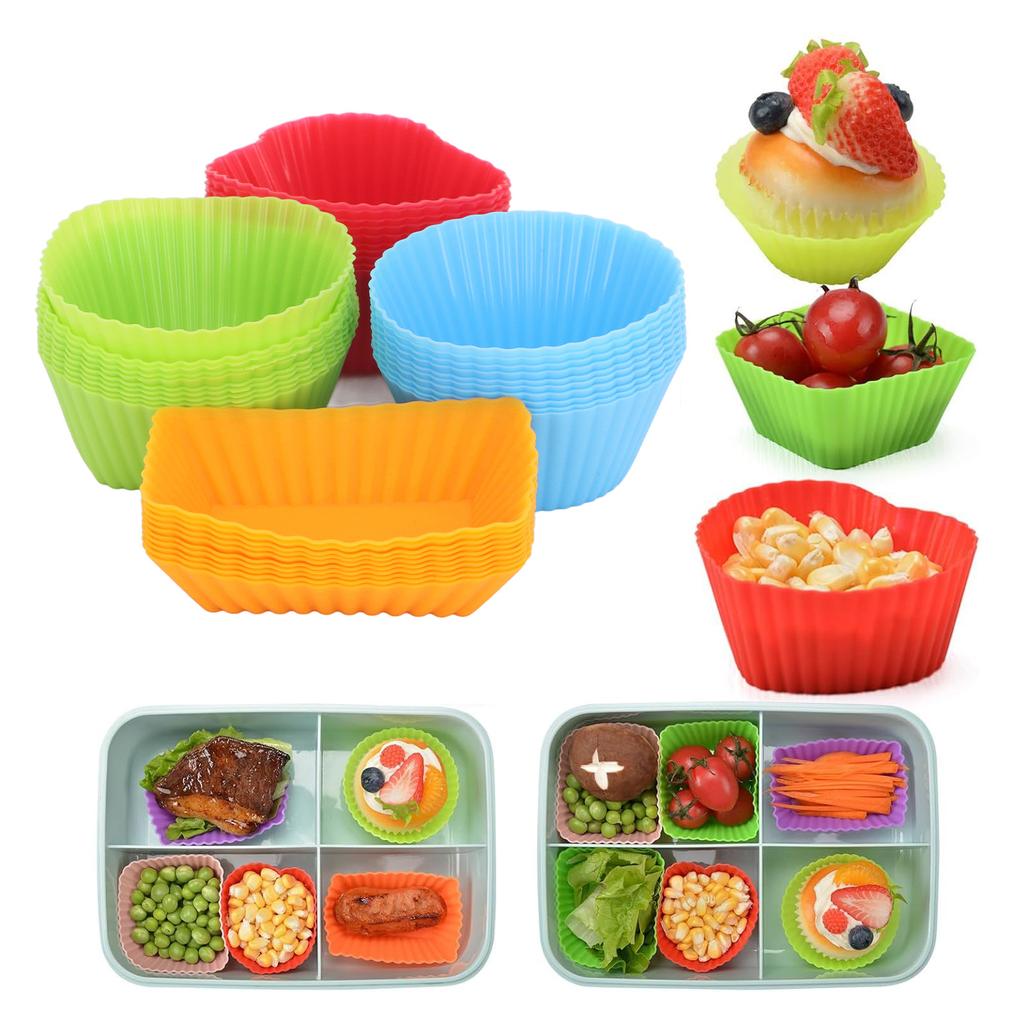 40 Pack Silicone  Baking Cups Non Sticky Reusable  Box Accessories Silicone Muffin Cupcake