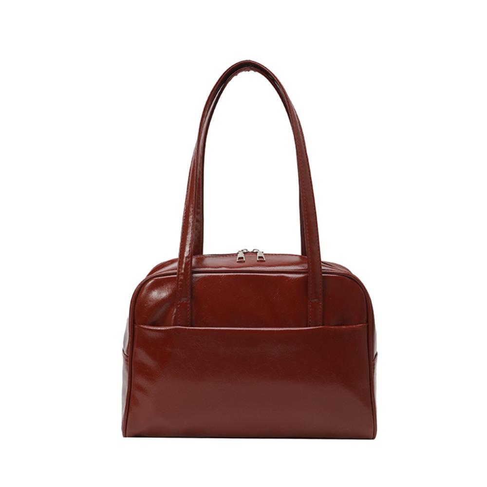 

Однотонная сумка-тоут из ПУ кожи в корейском стиле, женская повседневная сумка-бостон на плечо, для леди красный