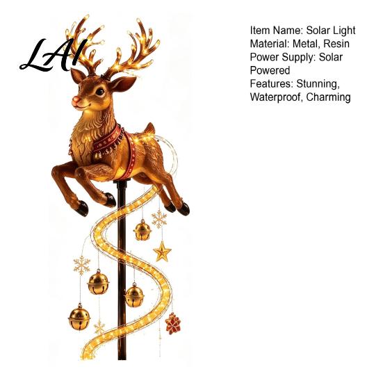 Weather Resistant Christmas Garden Strips Solar Outdoor Light Stake Light, Cute Gingerbread House/Elf Boy/Bear