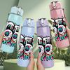 1PC Six Seven Street Graffiti Text Art 750ml Color Plastic Sports Water Bottle Leakproof Flip Straw Lid Suitable for Sports Office Home Use