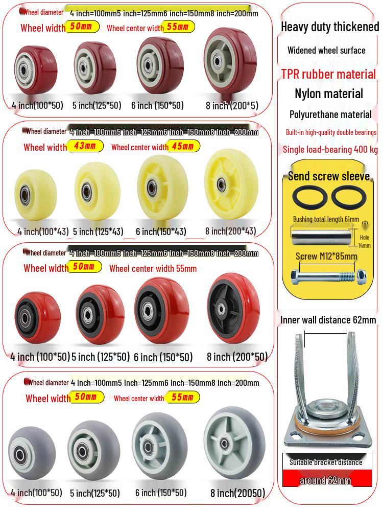 Nylon Swivel Caster Wheels: 2-6 inch Heavy-Duty Rubber & Flat Plate Options