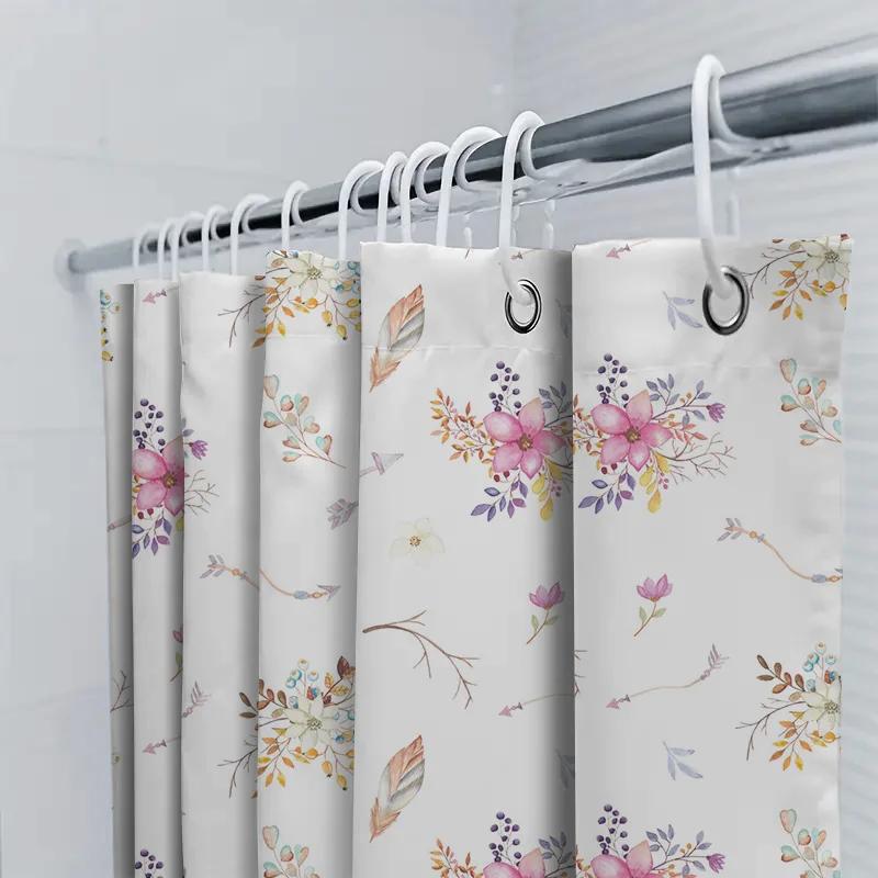 Watercolor Floral Arrow Shower Curtain, Waterproof & Mildew-Resistant Bath Curtain with Artistic Design for Fresh Bathroom Decor