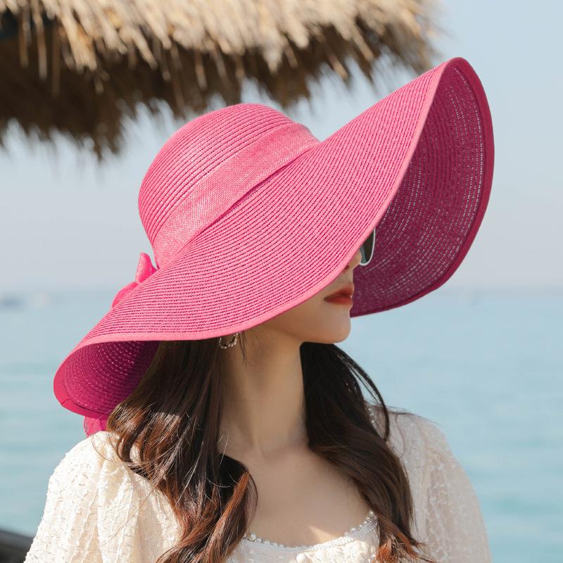 Women's Hats Summer Beach Big Brim Straw Seaside Sun Hat Foldable Travel Panama Sun Protection Felt Hat UPF 50+ Sun Hat