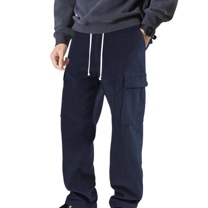 Autumn and Winter Solid Color Thin Corduroy Multi-pocket Straight-leg Pants Men's Sweeping Pants Men's Casual Loose Trousers
