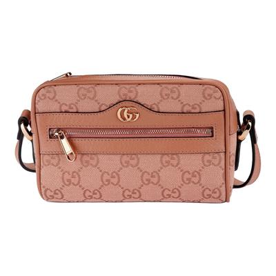 Borsa a Spalla Ophidia con Logo Doppia G, Chiusura a Zip, Tessuto e Pelle, Mini, da Donna, Rosa