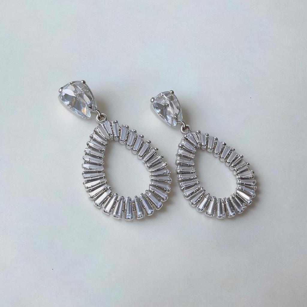 Silver Needle Zirconia Water Drop Earrings: European & American Style, Light Luxury Design for Women.