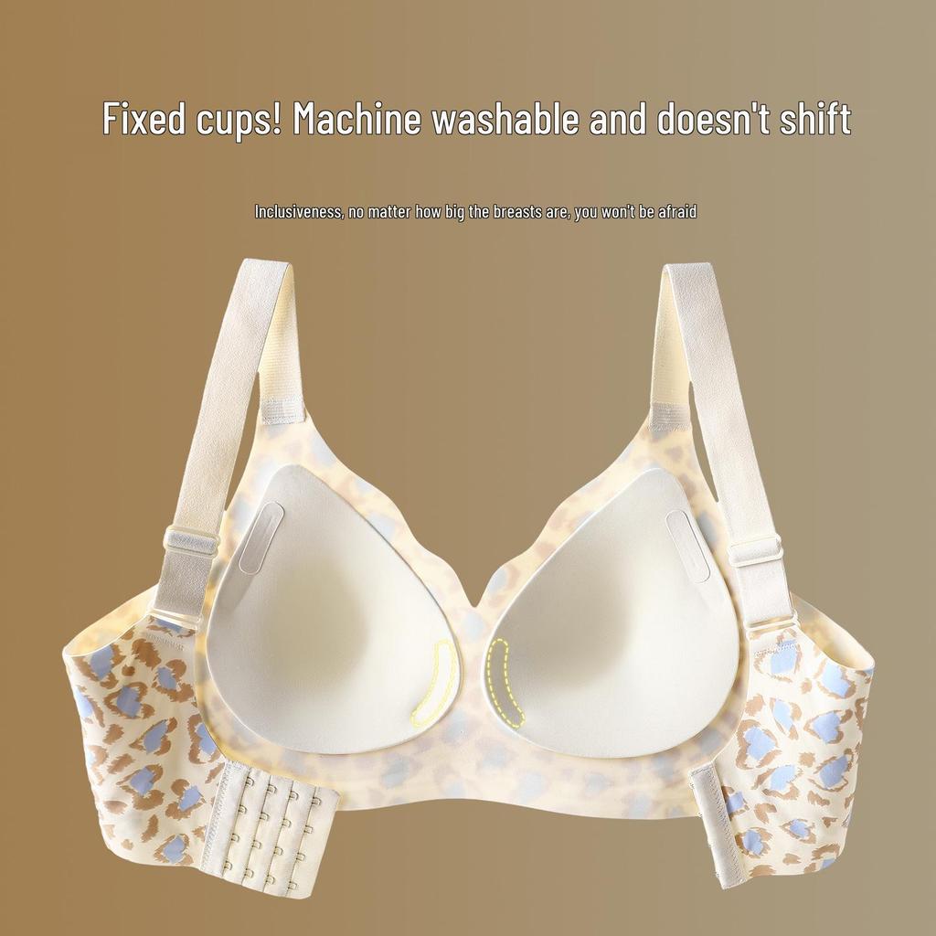 Sexy Leopard Print Push-Up Lingerie for Bust Enhancement, Seamless Thin Style, Side Support, Anti-Sagging, Plus Size Available.