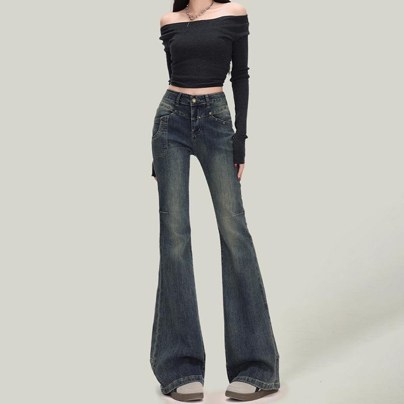 Women s Trendy Spicy Girl Rivet Micro Flare Jeans - Spring/Autumn Style L