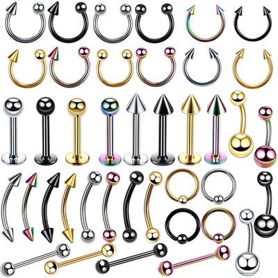 40 teile/satz Mixed Titan Stahl Körper Piercing Schmuck Zunge Lip Augenbraue Nase Ring Stud Piercing Kit Bauchnabel Ringe