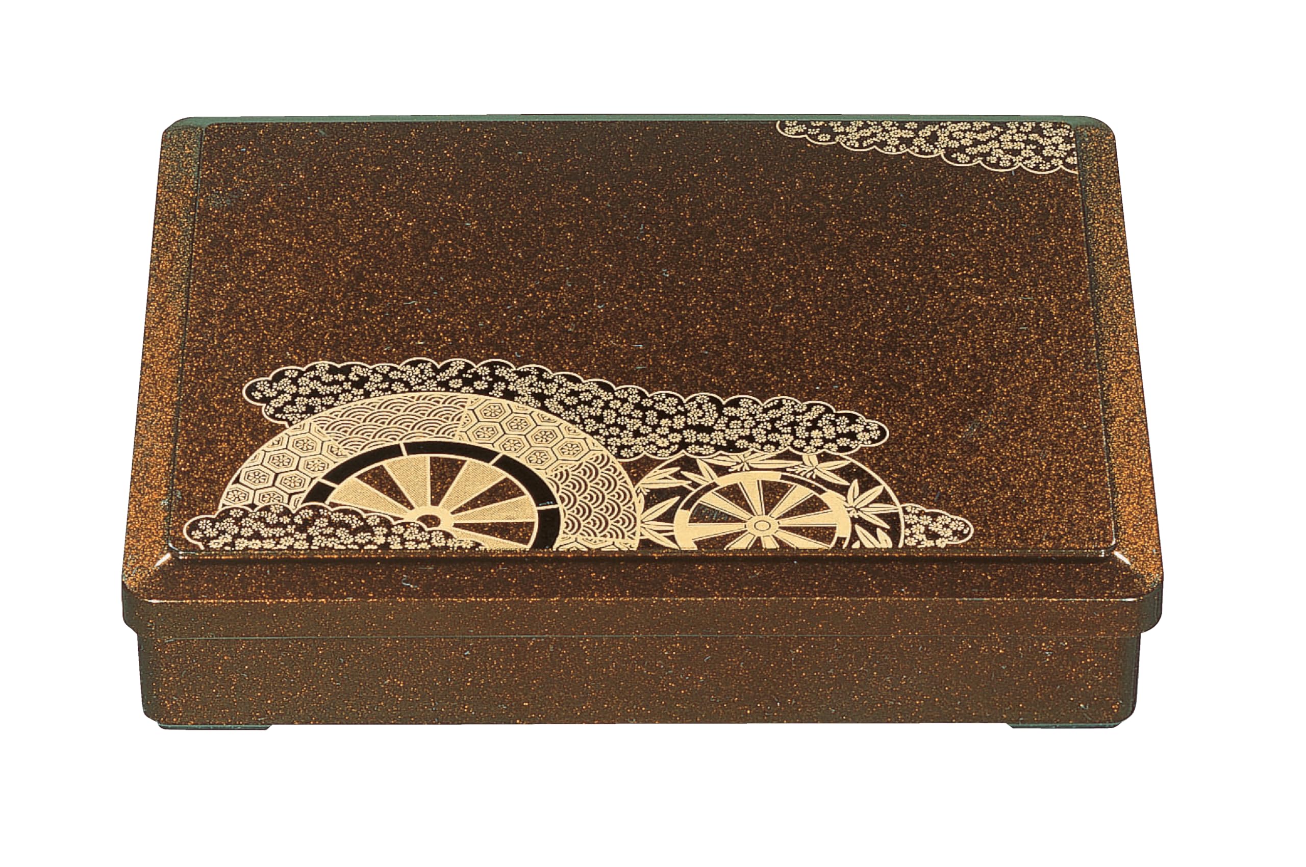 Wakaizumi Lacquerware ATA Long Bento Box with Finish and Imperial Carriage Design 11-inch Pear-Skin (with Divider) 1-364-2