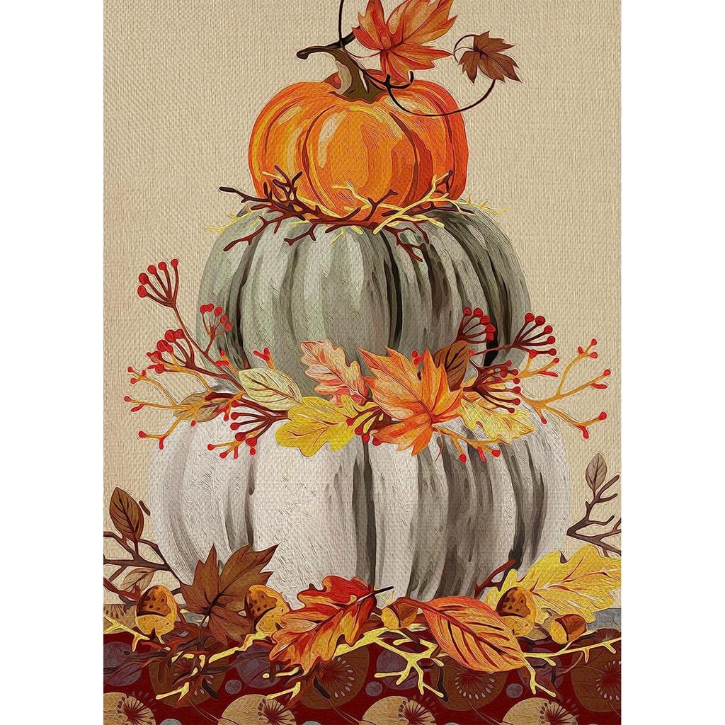 Double Sided Thanksgiving Pumpkin and Maple Leaves Garden Flag 45 by 30 Cm Seasonal Decorative Banner for Outdoor Indoor Use