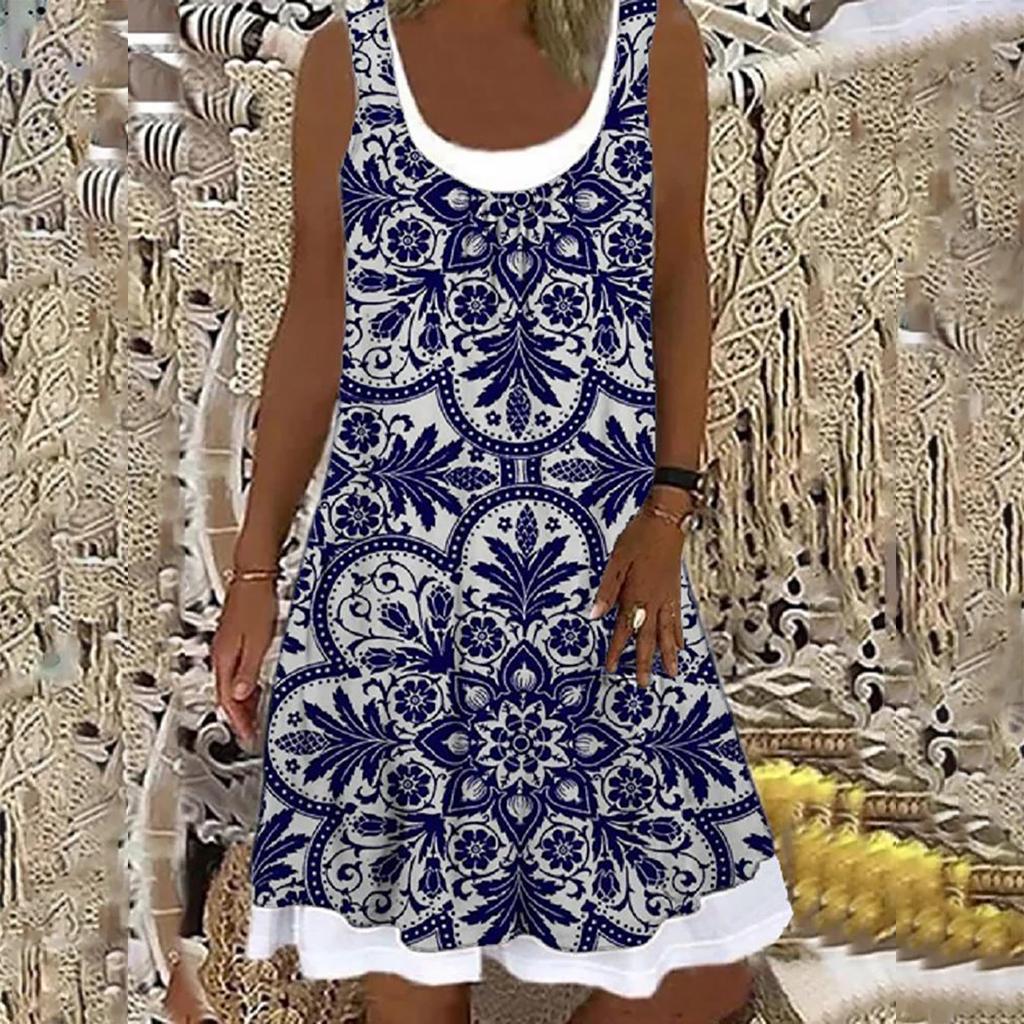 Vestido De Costuras Con Estampado Suelto De Verano Manga Cor Vestido De Costuras Con Estampado Suelto De Verano Manga Cor