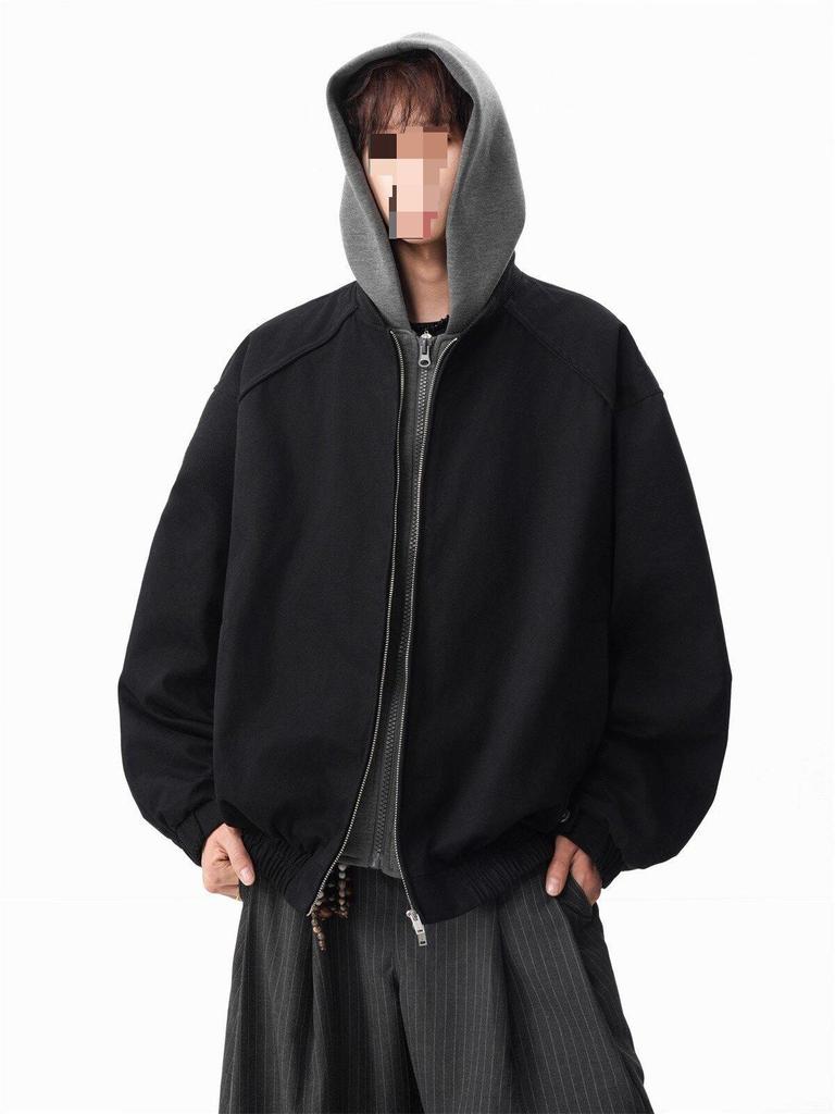 Unisex Autumn/Winter Faux Two-Piece Hooded Cotton Jacket: Loose, Fashionable, Versatile, and Casual.