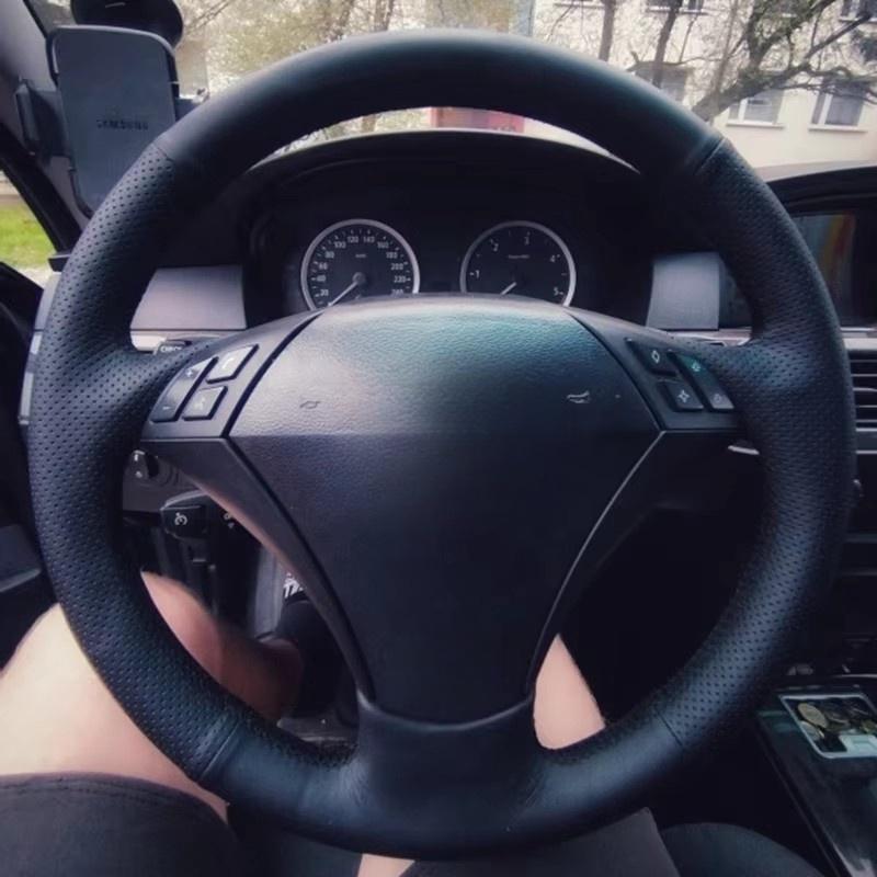 DIY Black Faux Leather Car Steering Wheel Cover For BMW E60 (Sedan) 530d 2003-2009 E61 (Touring) 2004 2005-2009
