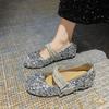 French Inner Height Increase Sequined Mary Jane Shoes Women's 2025 New Autumn Bow Word with Soft Sole Light Mouth Single Shoes