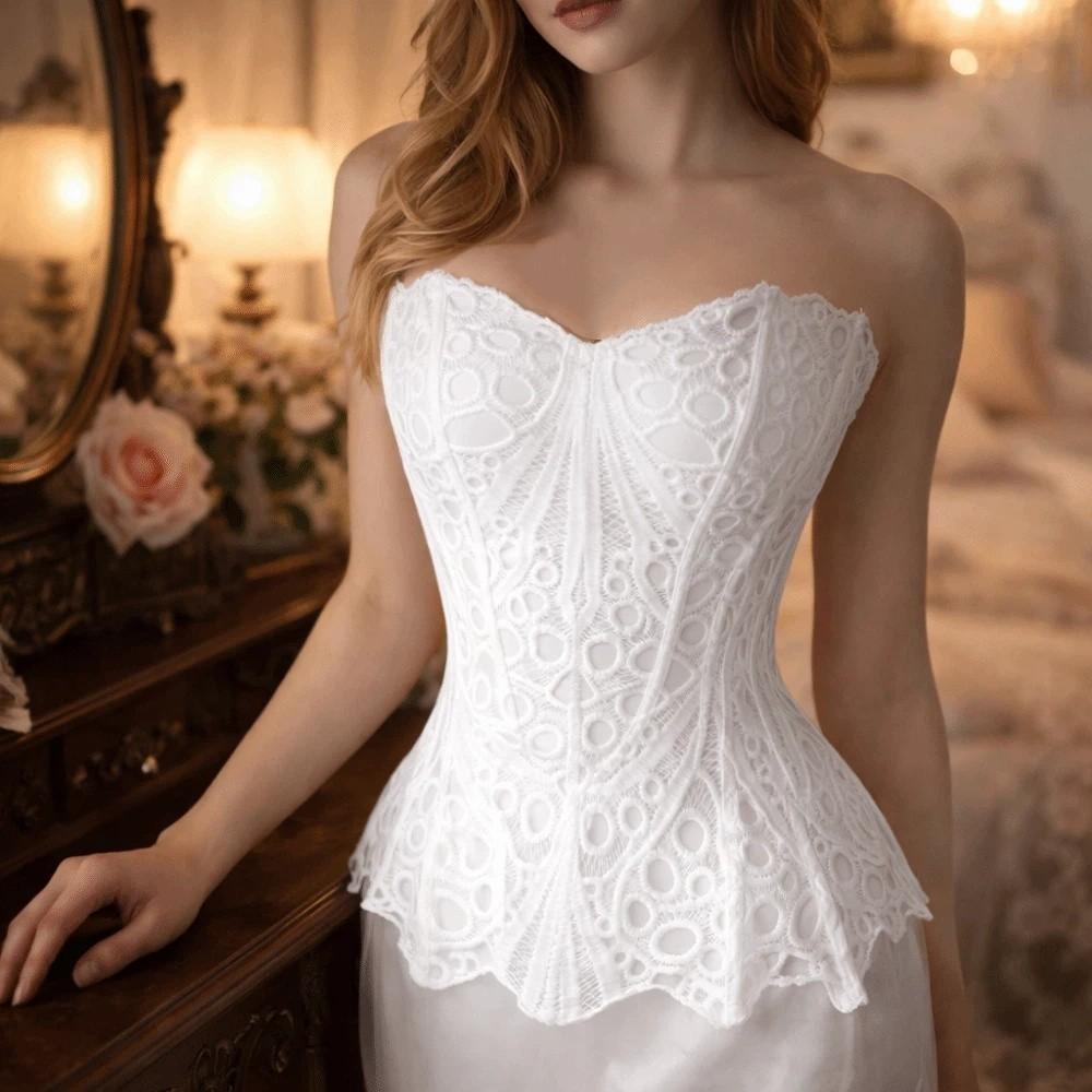 Fishbone Hollow Out Corset Top Back Tie Women Underwear Vintage Slimming Tube Top  Court Style