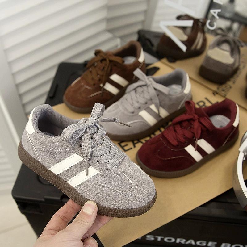 Kids Burgundy Retro Lace-Up Casual Sneakers
