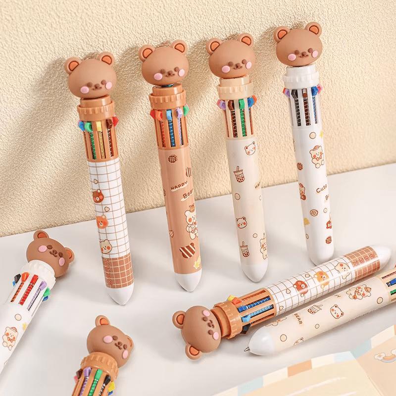 2Pcs 10 Colors Ballpoint Pen Cartoon Bear 0.7mm Colorful Ink Neutral Pen School Office Supplies Stationery Ballpoint Pen