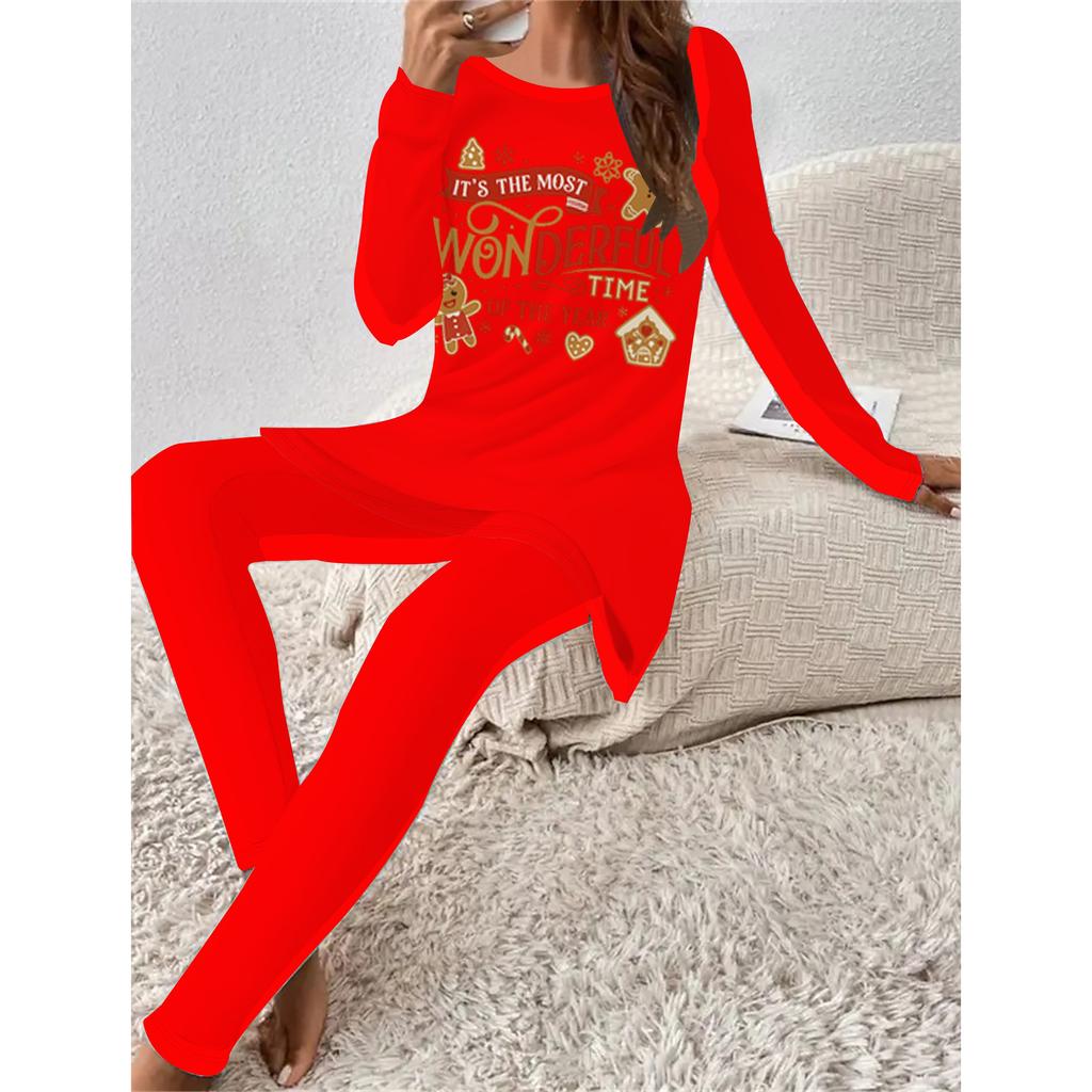 Euro-amerikanische Mode 3D Neujahrsdruck Damen Vier-Jahreszeiten Langarm-T-Shirt + Lange Hose Zweiteiliges Set. Das perfekte Geschenk für Neujahr