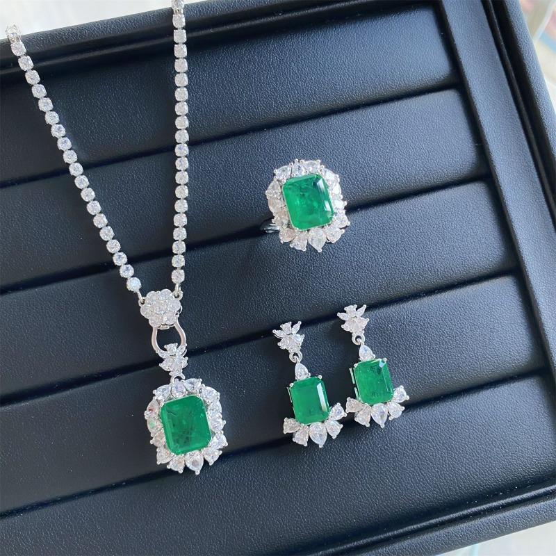 

SACE GEMS классический медный сплав циркон кольцо серьги кулон ожерелье ювелирные наборы подарки для свадебной вечеринки Open зелёный