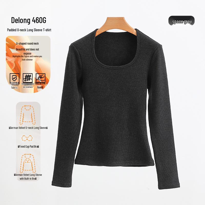 

Женский базовый слой А-класса с быстрым нагревом и флисовой подкладкой - Большой круглый вырез, утягивающий и удобный. L (recommended weight: 100-120 jin) темно-серого