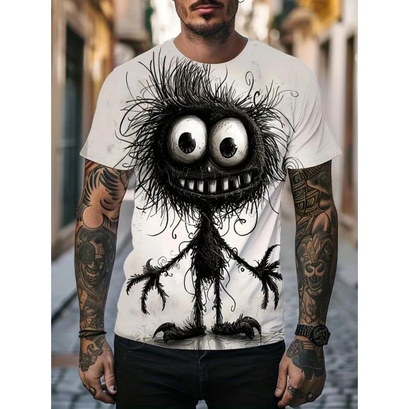 Herren 3D-Druck T-Shirt Kurzarm Rundhals Pullover lässiges Oberteil