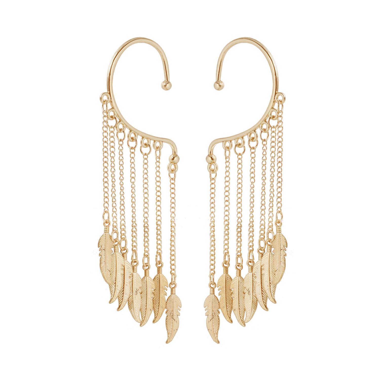 

Accessories, metal leaves, multi-layer fringed ear hangings, no ear piercings, can be worn, retro commuting versatile earrings золотой