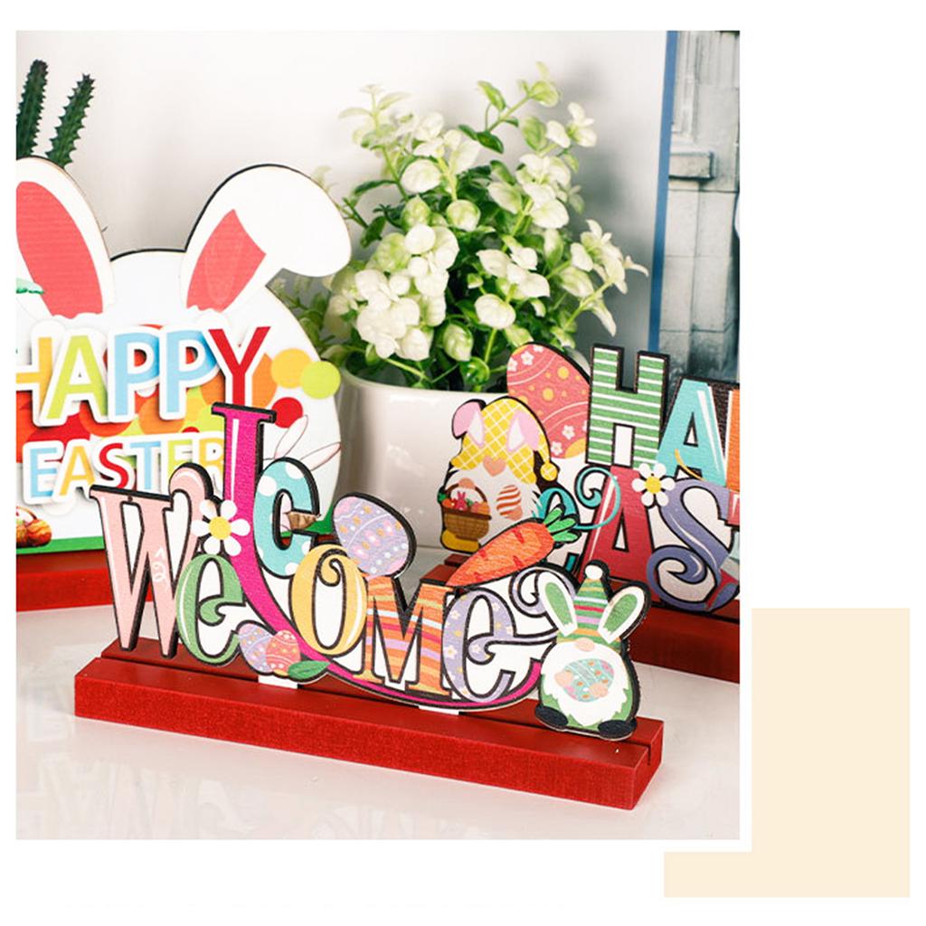 Easter Wooden Desk Ornaments Easter Rabbit Themed Decoration Easter Decorative Centerpiece Tabletop Ornaments for Easter Party Home Wood Crafts