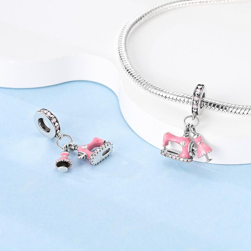 Charm Bead Charms Authentic copper Pink Sewing Machine Dress Pendant Bead Charms Compatible With Bracelets Women Jewellery Diy Fine Gift Accessory