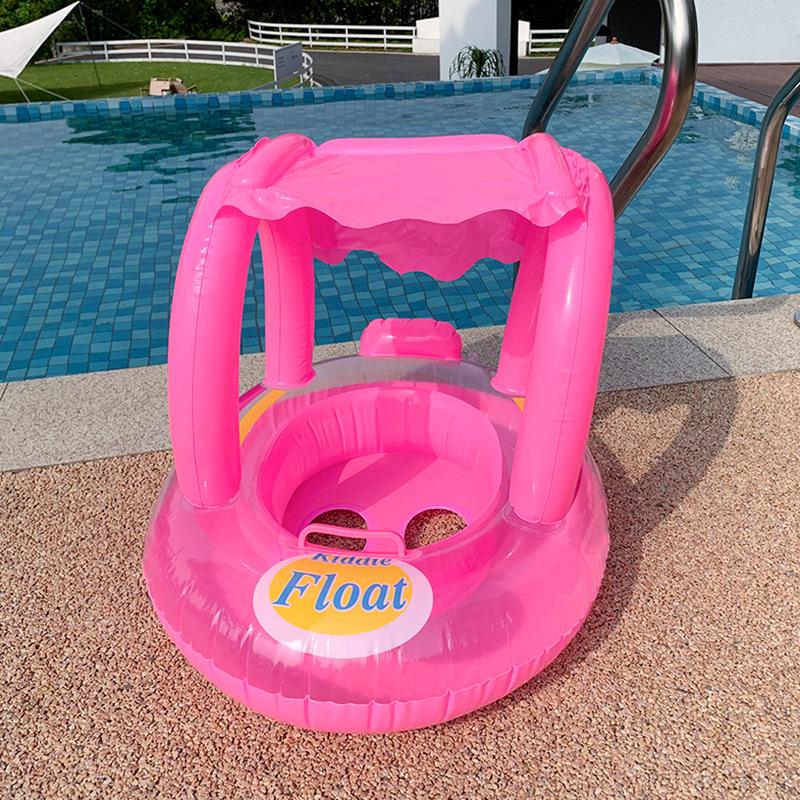 Pvc Inflatable Baby Seat With Sunscreen Awning Children S Swimming Ring Sitting Ring (,Suitable for babies aged 6-48 months)