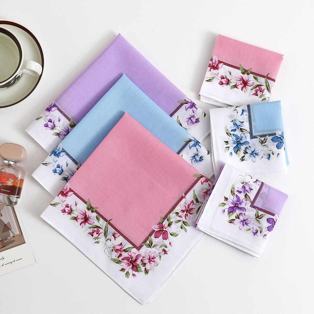 6Pcs Women's Pure Cotton Printed Handkerchief Old-fashioned Absorbent Sweat-wiping Classic Peony Flower Wedding Partner 43cm