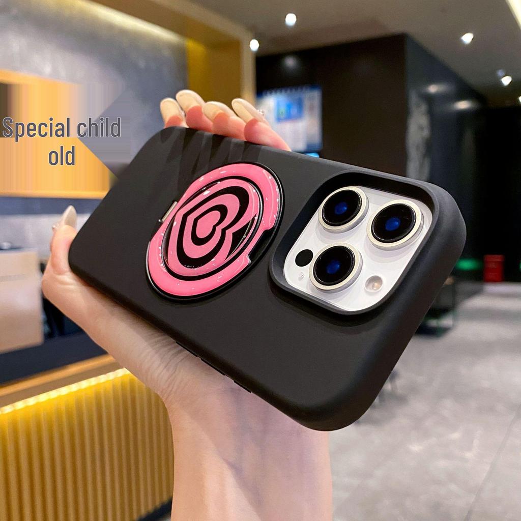 Apple 17 Pro Max Liquid Silicone Heart Case with Magnetic Rotating Bracket