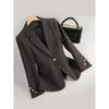Dames Elegante Rode Katoen-Gepolsterde Lange Mouwen Blazer met Kleine Kraag