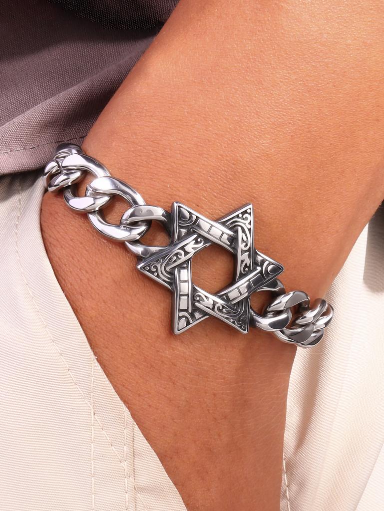 1PC Pulseras Hombre Stainless Steel Star of David Bracelets for Man Yurman David Star Bracelet Man Jewelry Man's Bracelets