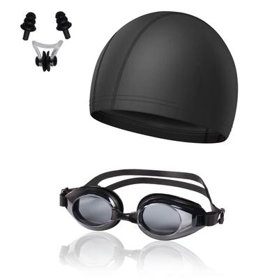 Phyxiul Swimming Goggle Set with Swim Cap and Swimming Competitive Underwater Adjustable Unisex 3-Piece Earplugs, Anti-Fog Goggles, Fitness, Swimming,