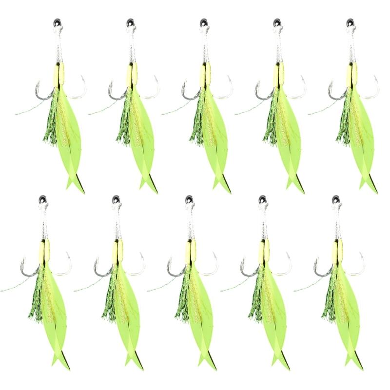 Double Fishing Assist Hook for Vertical Jigging Lures, 10Pcs Jigging Hook Slow Falling Jigs Fishing Hook Replacements