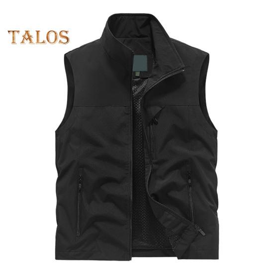 

Мужской жилет с воротником-стойкой, без рукавов, застежка-молния, жилет с большими карманами, однотонный жилет для рыбалки на открытом воздухе L чёрный