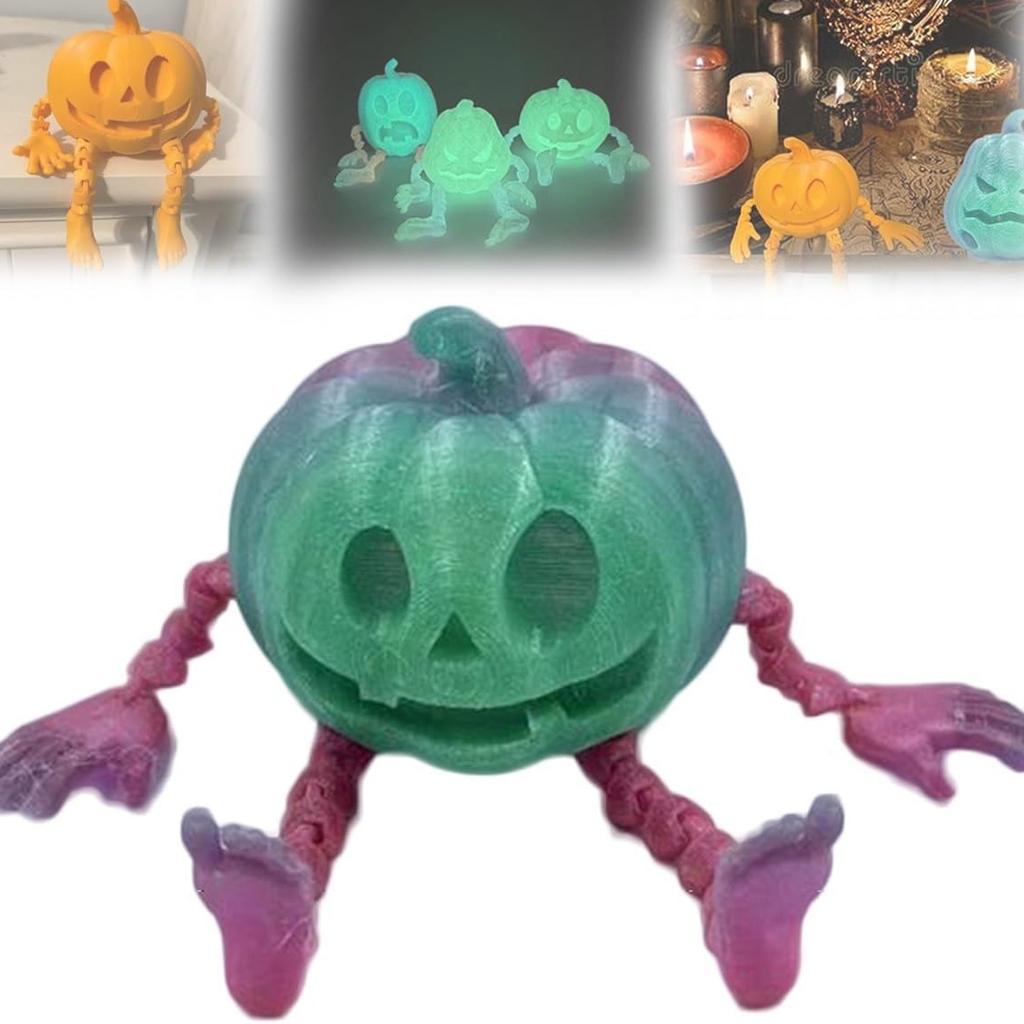 7CM 3D-tryckt Pumpa Män Festdekorationer Rekvisita Tillbehör Hemma Halloween Pumpa Tryckt Ledad Självlysande Pumpaman