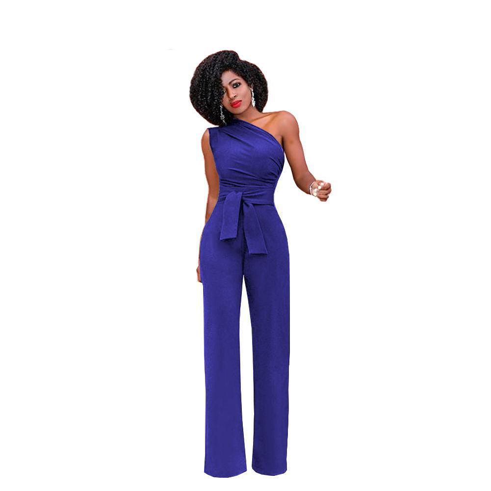 Women's One Shoulder Sleeveless Jumpsuit Slim Fit High Waist Streetwear Flared Pant Jumpsuit